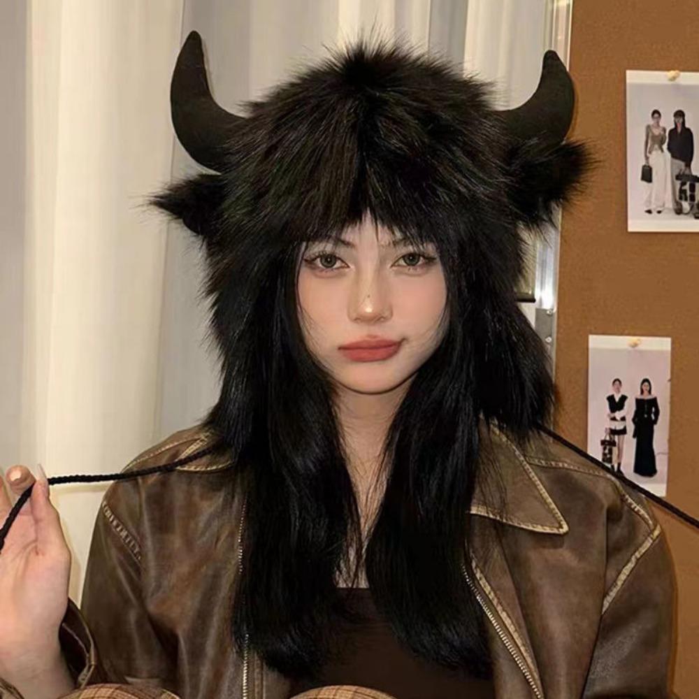 Плюшевая шапка-пуловер Король Демонов Чёрного Быка Мужская и женская осенне-зимняя плюшевая шапка с защитой ушей Утолщённая тёплая и холодная шапка