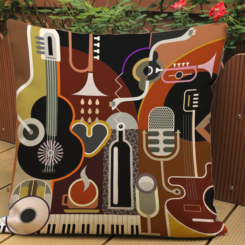 Abstract Guitar Music Instrument Print Decorative Pillows Home Decor Cotton Linen Square Sofa Cushion Covers Pillow Cases 45X45