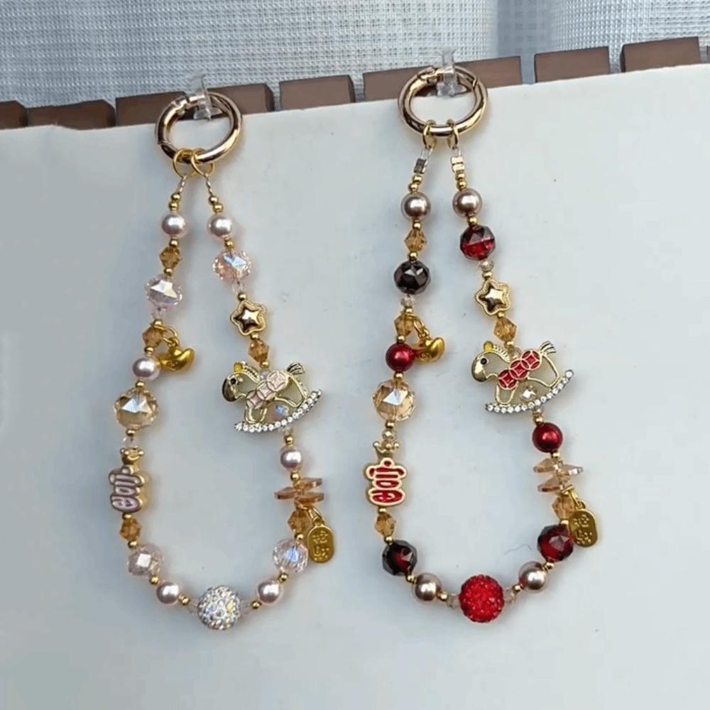 Beaded Pendant Zodiac Horse Keychain Cartoon Horse Key Ring Women's Bag Charm Decoration