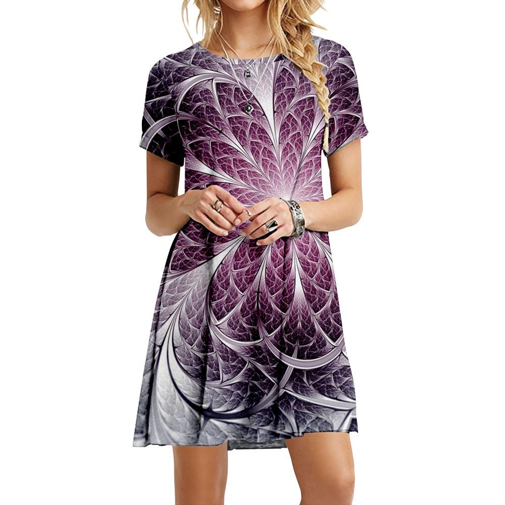 Модные летние платья-бабочки, женское элегантное свободное платье с коротким рукавом и 3D принтом, винтажное повседневное мини-платье с круглым вырезом