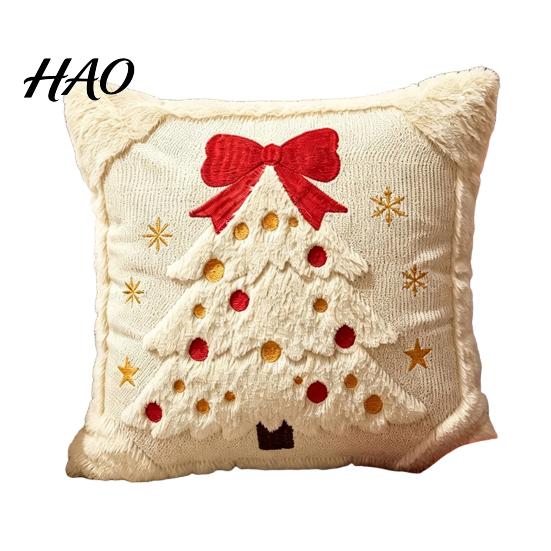 Soft Skin Friendly Cushion Covers Christmas Plush Pillowcase, 3D Embroidered Design Throw Pillow Festive Home Accents for Holiday Cover, Decorative