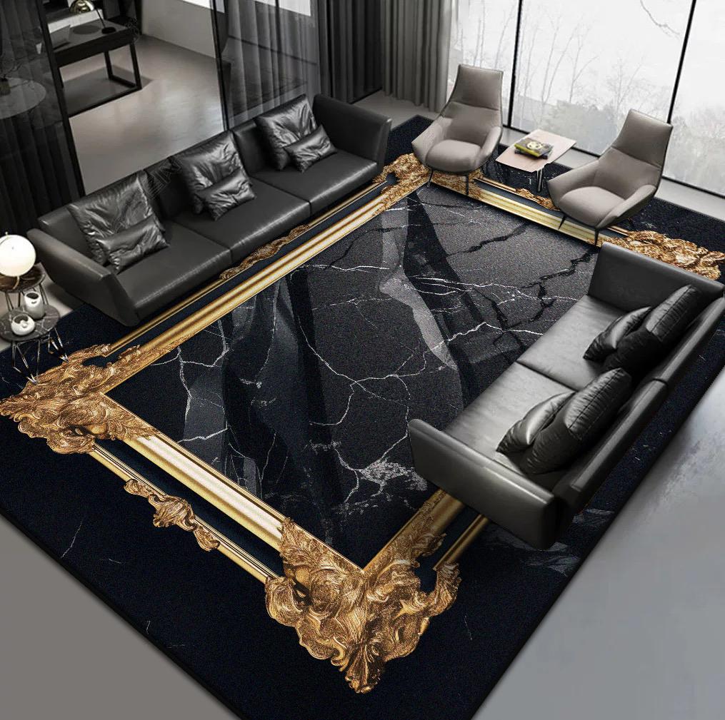 Ковры в скандинавском стиле для гостиной, роскошный черно-золотой ковер, ковер для холла отеля, ковер для зоны дивана, домашний декор для спальни, коврик для пола в гардеробной