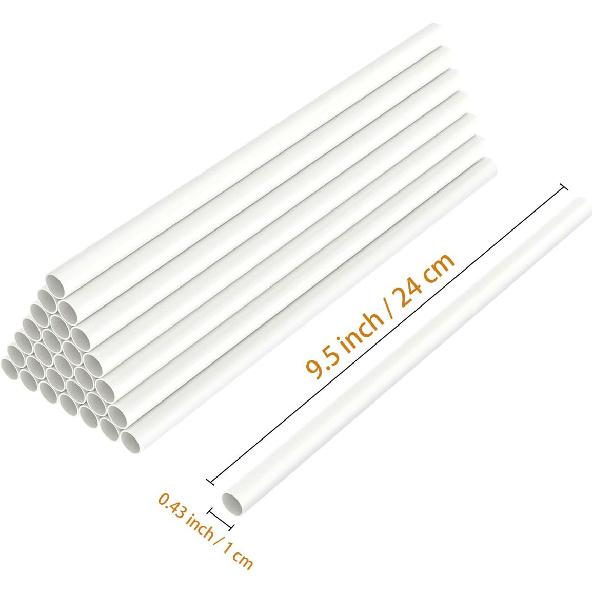 White Plastic Cake Dowel Rods for Tiered Cake Construction and Stacking Supporting Cake Round Dowels Straws with 0.4 Inch Diameter (9.5 Inch)