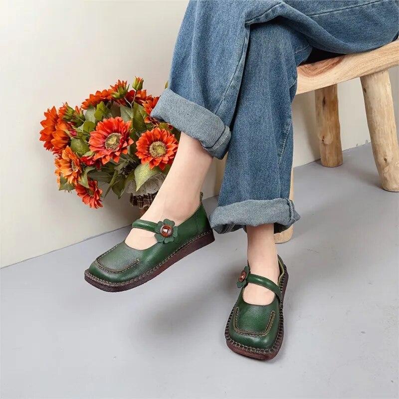 Johnature Однотонные туфли на плоской подошве из натуральной кожи с квадратным носком, универсальные женские туфли без шнуровки из воловьей кожи в стиле ретро