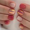 24Pcs Short French Press On Nails Pink Glitter Pearlized Fake Nail Tips Cute Natural Sweet