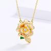 Elegant European Flower Necklace Camellia Green Leaf Enamel Pendant