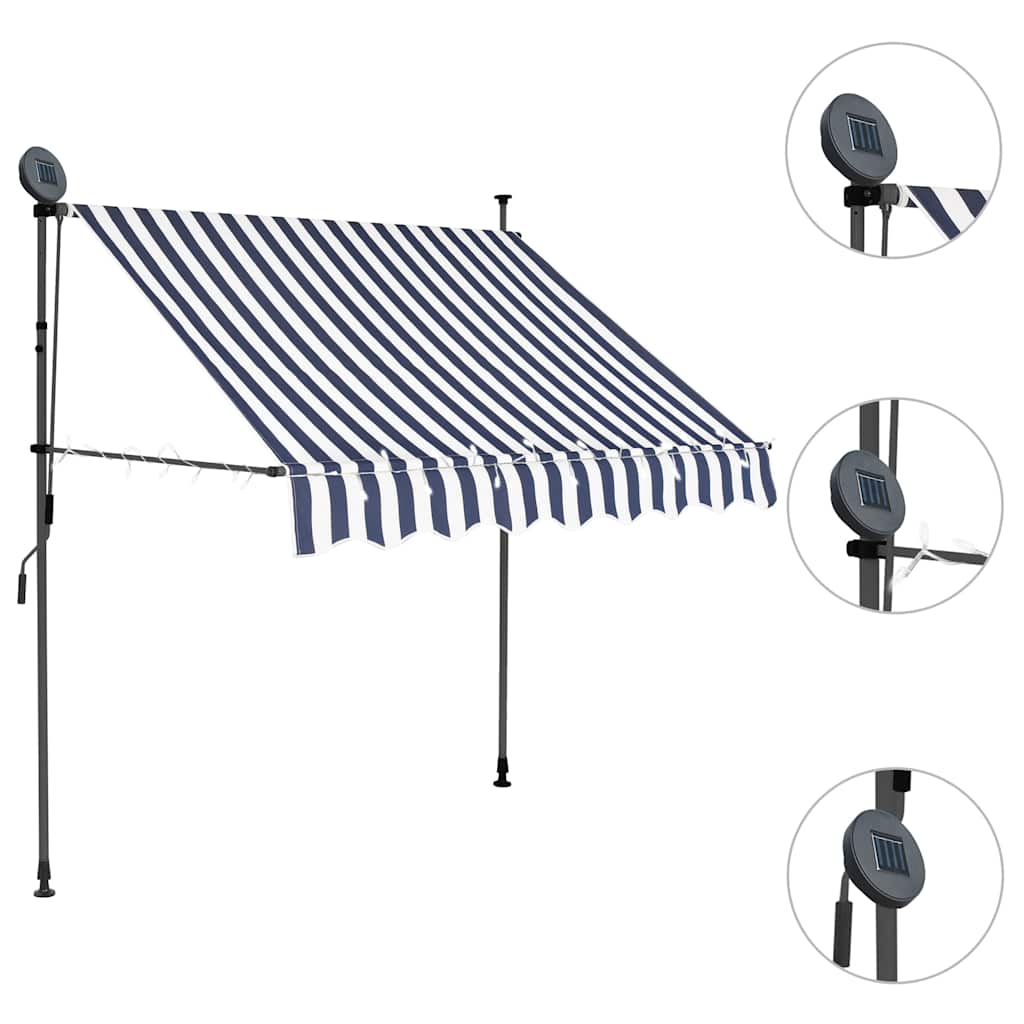 Vidaxl Ręcznie Zwijana Markiza Z Led, 100 Cm, Niebiesko-Biała