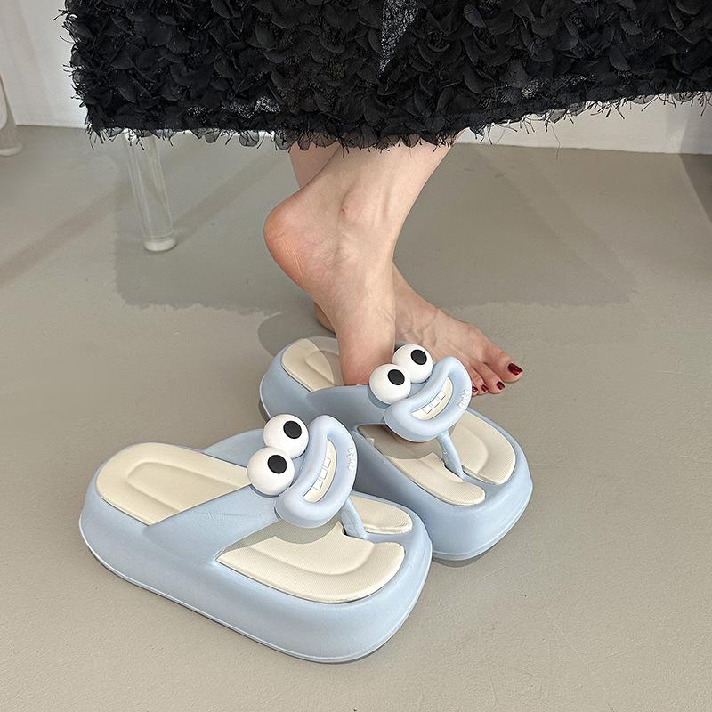 Милые стильные мультяшные декоративные тапочки с высокой дышащей подошвой, нескользящие удобные сандалии - пляжные тапочки для улицы
