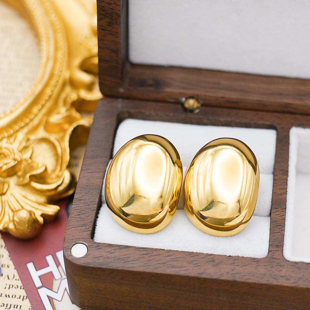 Популярный нишевый дизайн, нерегулярные овальные серьги-гвоздики из титановой стали, простые серьги из 18-каратного золота