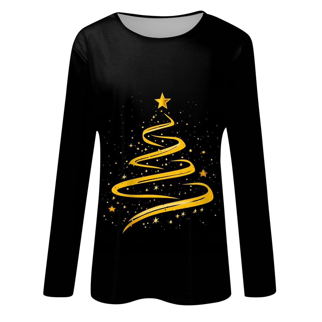 Long Sleeve Shirts For Women Cute Christmas Day Print Graphic Tees Blouses Casual Plus Size Basic Tops Pullover