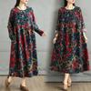 Dimanaf 2025 Women Spring Long Dress Oversize Floral New Long Sleeve Vintage Loose Casual Maxi Plus Size