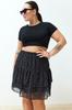 Women's Fashion New Plus Big Size Skirt Black Floral Skirt Ruffle Mini Woven Skirt