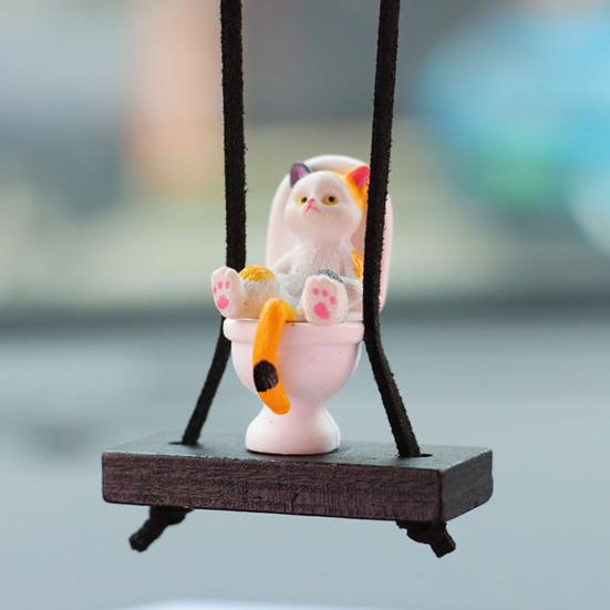 Подвеска для автомобиля в виде унитаза с изображением кота, подвесное украшение для зеркала заднего вида с шнурком, юмористические аксессуары для салона автомобиля