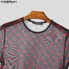 INCERUN Men Short Sleeve Mesh Sheer Print Party Club T-shirts Tee