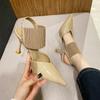 Острый носок на высоком каблуке женская обувь летняя новая мода босоножки на каблуке однотонные туфли-лодочки с ремешком сзади без застежек