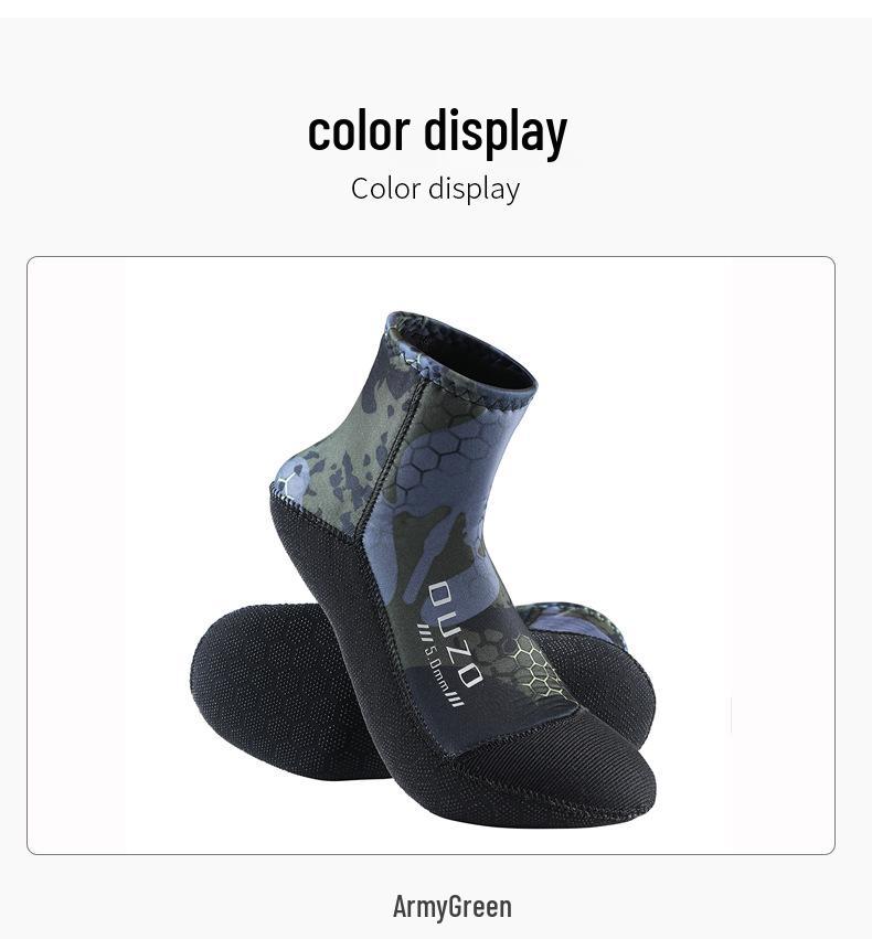OUZO 5mm Camouflage Non-Slip Dive Booties: Shorty Snorkeling & Swimming Socks, Wear-Resistant & Warm for Beach.