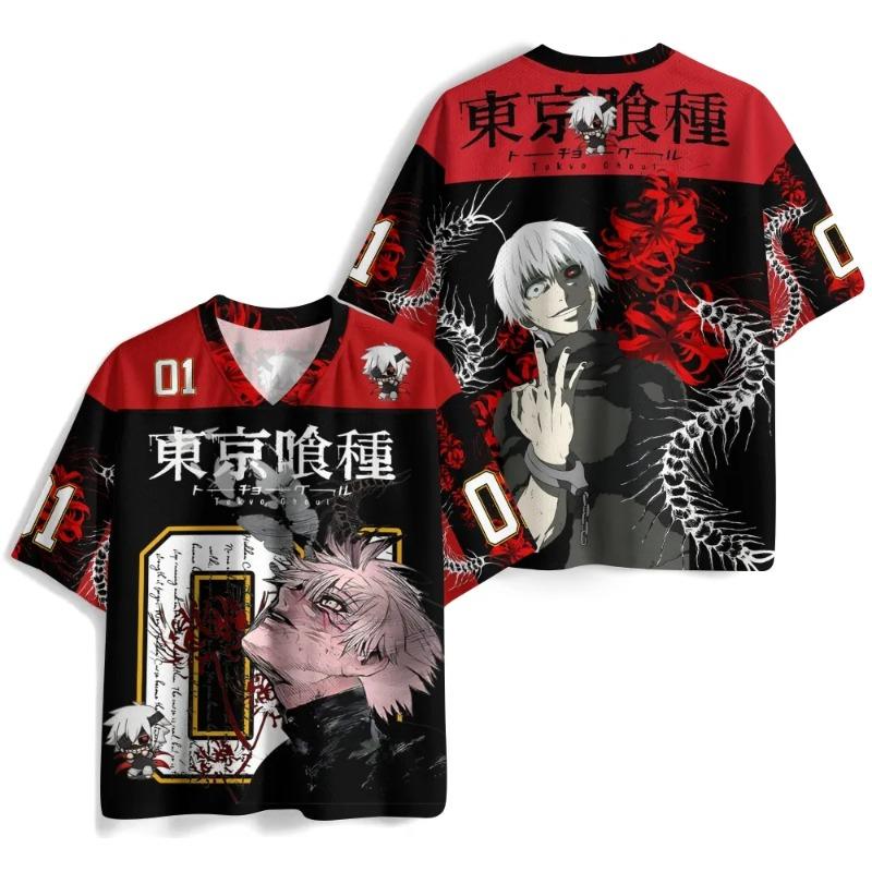 Tokyo Ghoul Kaneki Ken Anime Jersey T-shirt 3D Print Streetwear V-Neck Mesh Short Sleeve Unisex Top for Fans