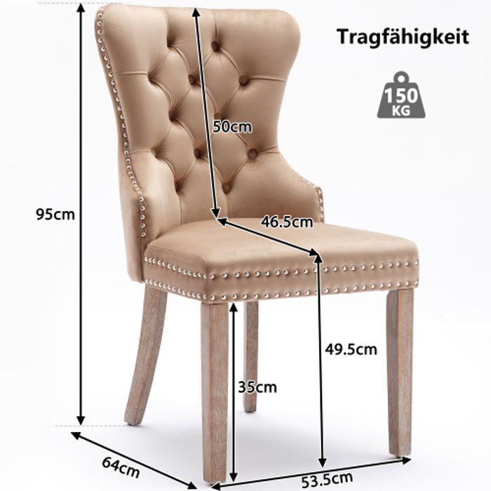 Chaises de salle à manger - MUVOE - Lot de 2 - Velours marron - Pieds en bois massif - Réglables en hauteur