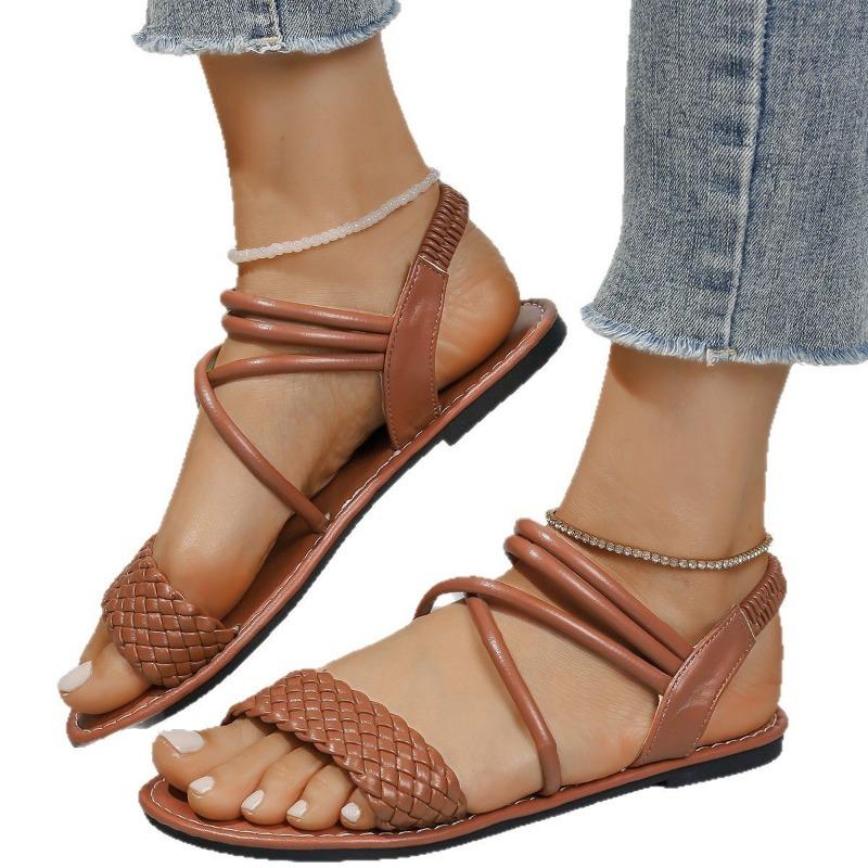 Large Size Sandals Women Summer Outer Wear Fashion Hundred Woven Flat Roman Sandals