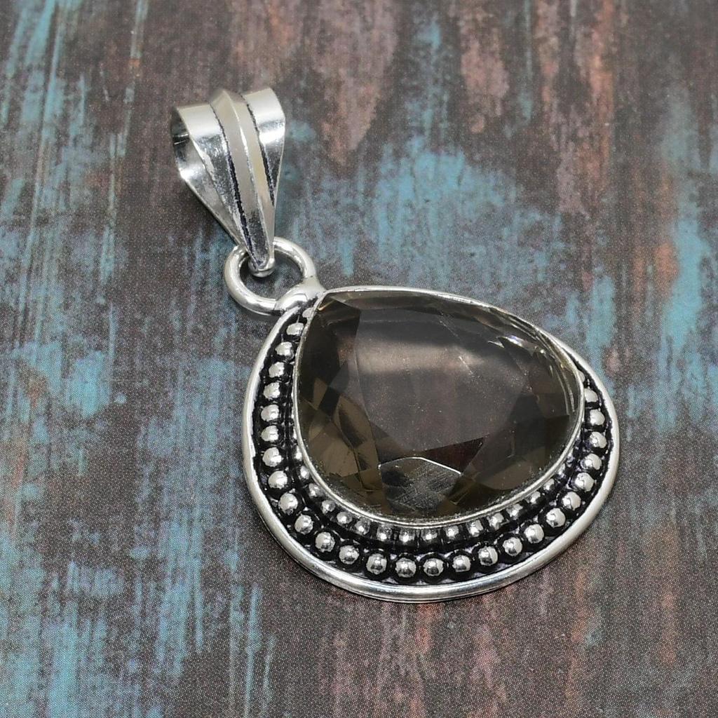 Ювелирный кулон ручной работы из стерлингового серебра 925 пробы с дымчатым топазом на День Благодарения