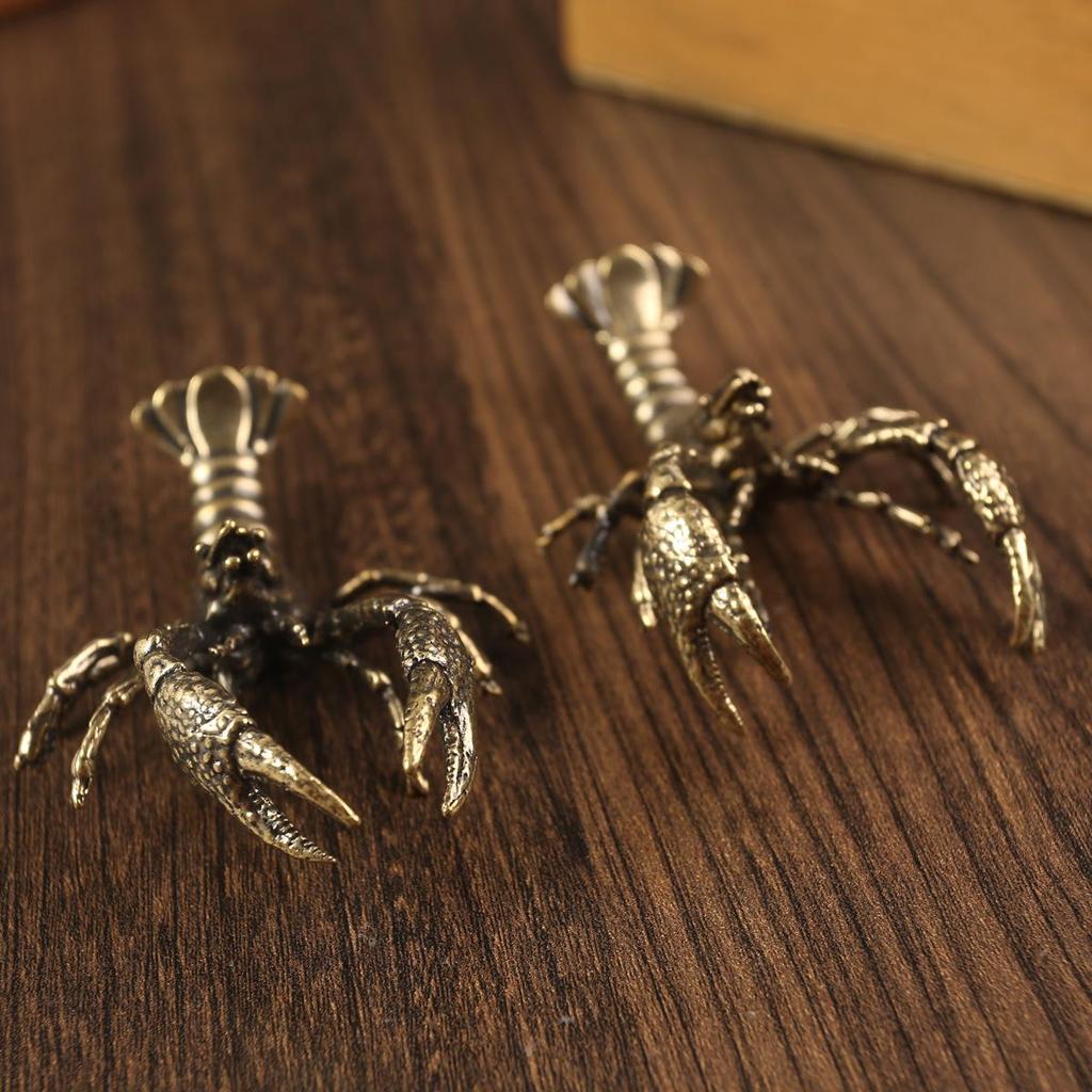 Ретро-латунный орнамент в виде лобстера: Маленький ручной чайный питомец из чистой меди для офиса или декора стола