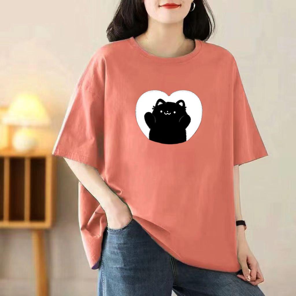 Женская летняя популярная футболка с короткими рукавами из хлопка, дышащая, свободная футболка с принтом, повседневная