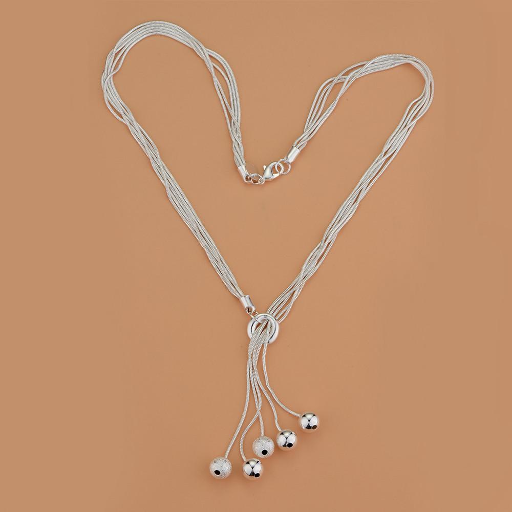 New Silver 925 Beads Pendant Necklace Five-banded snake chain For Women Man Fashion Wedding Party Charm JewelryGood product