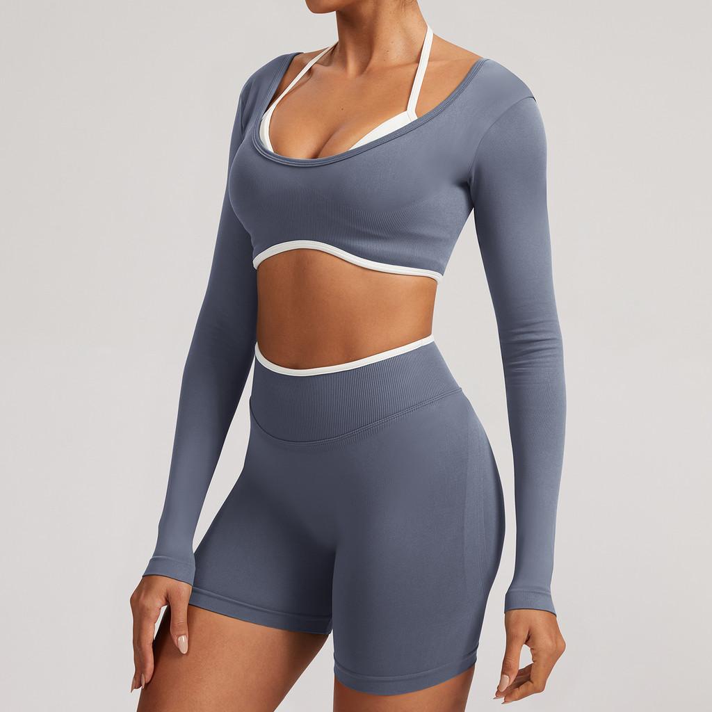 Seamless Yoga Set Long Sleeve Fitness Wear With Moisture Wicking For Women Outdoor Running