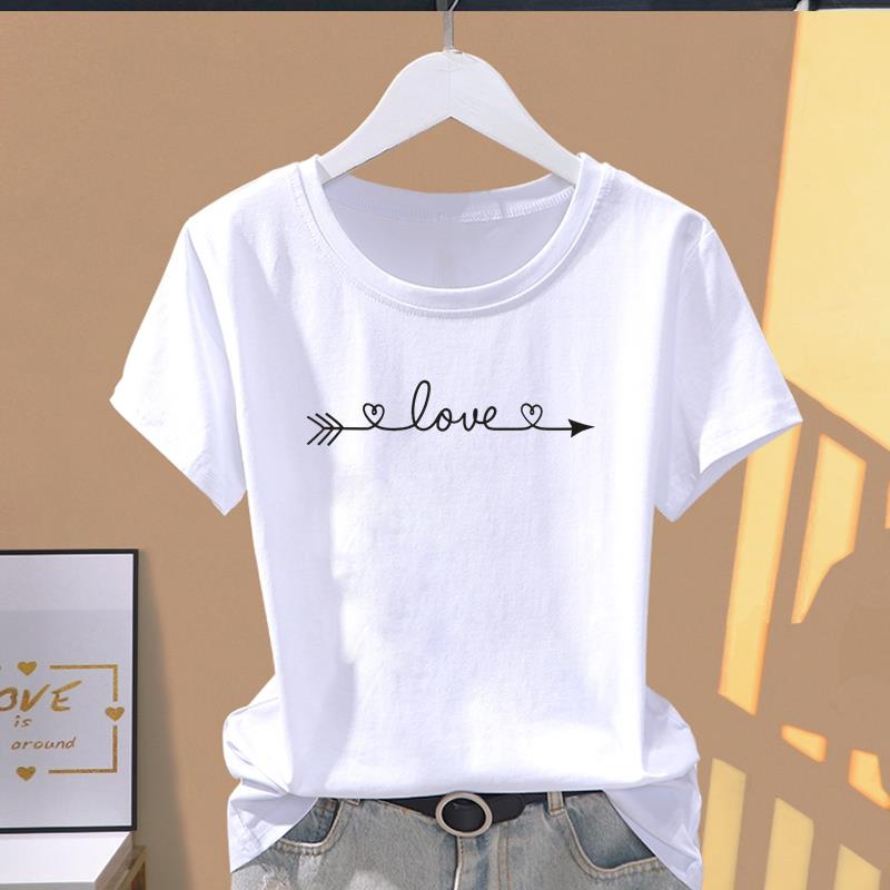 (Asian Size) Graphic Tee T Clothing Love Sweet Letter Style Casual Fashion Print Female Casual Women's Top Lady Short Sleeve T-shirt