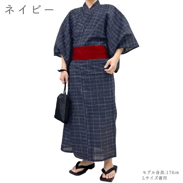 Кимоно юката комплект Shijira Weave черный темно-синий квадратный оби кимоно подарок ML LL [Kyoto Yuzen] мужской 2-х частей One-touch мужской (ВМС, М)