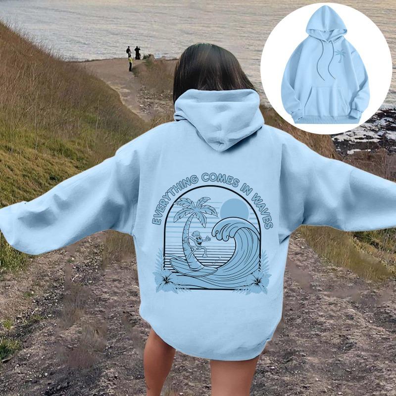 Женские толстовки с изображением пальмы Meet Me At The Ocean с принтом букв Толстовки-пуловеры с длинными рукавами Женская уличная толстовка с капюшоном