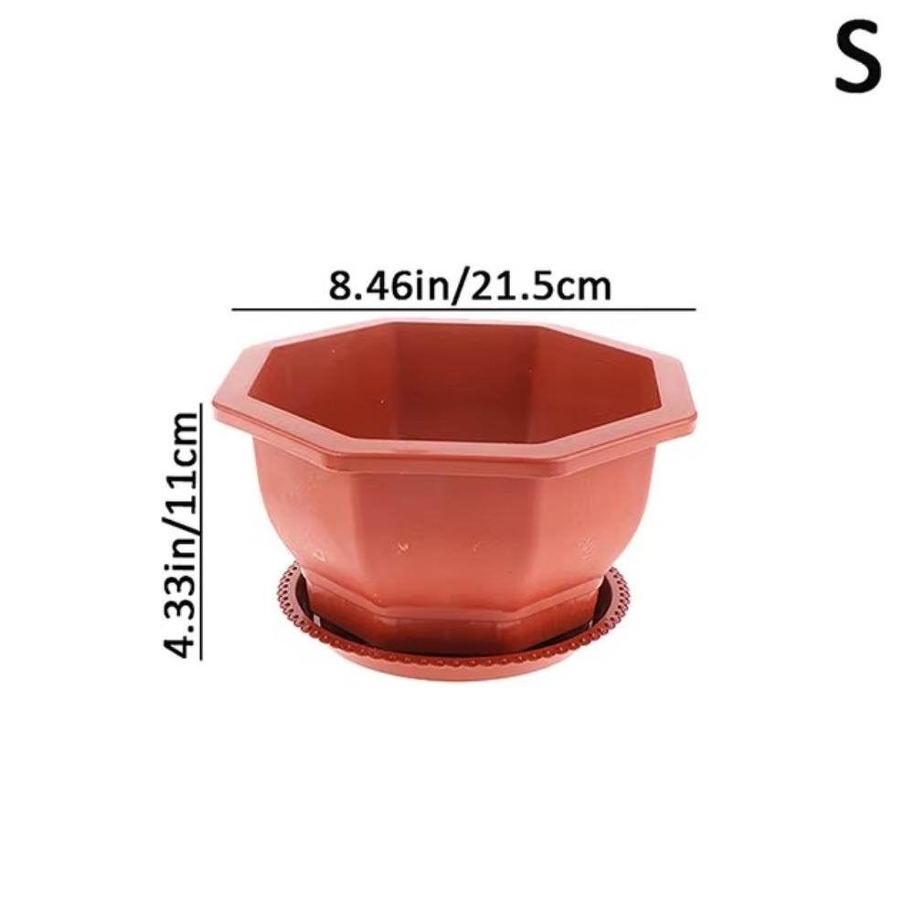 Modern Plastic Flower Pots Octangle with Tray Balcony Plant Pot Plant Growth Container Home Garden Decoration