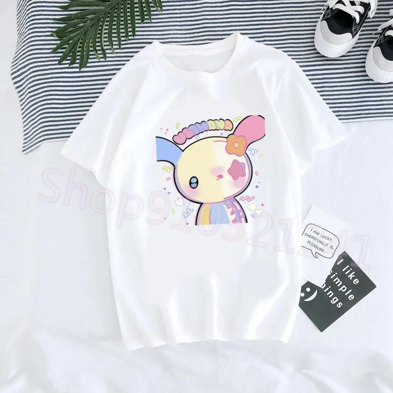 Usahana Bunny Cartoon Graphic Cotton T-Shirt for Women Harajuku Kawaii Style Cute Funny Print Casual Short Sleeve Round Neck Top
