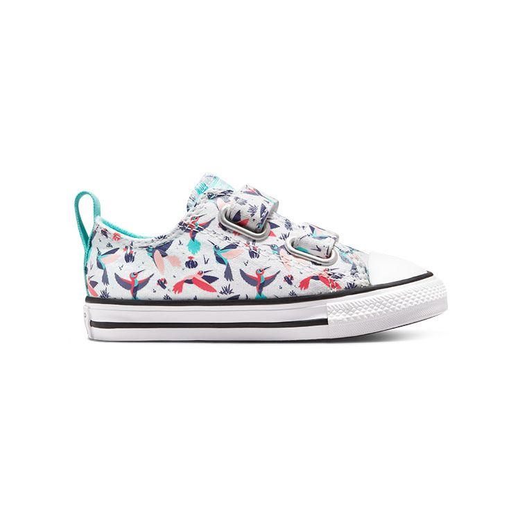 Converse Кеды для ходьбы All Star с принтом колибри, на липучках, прочные, с низким верхом, детская обувь, белые A01676C