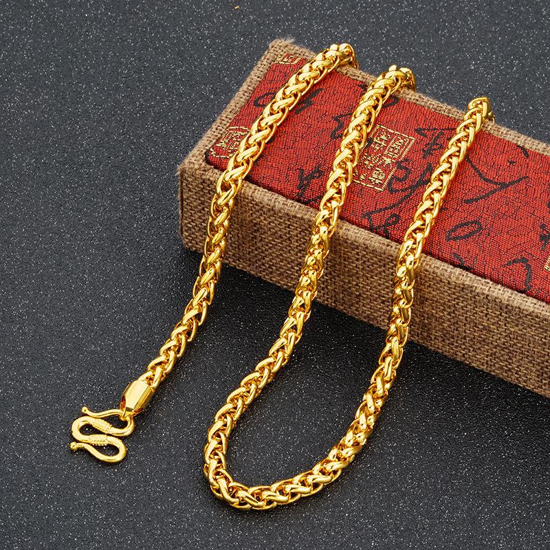 Men's 999 Gold Plated Wheat Ear Necklace Vietnamese Sand Gold Necklace Long-lasting Color-resistant Accessory Gift