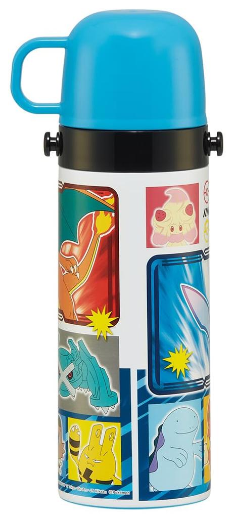 Skater Бутылка для воды из нержавеющей стали для питья объемом 470 мл, чашка для питья объемом 430 мл, Pokemon 24 Pocket Monsters, легкая, для мальчиков, с термоизоляцией