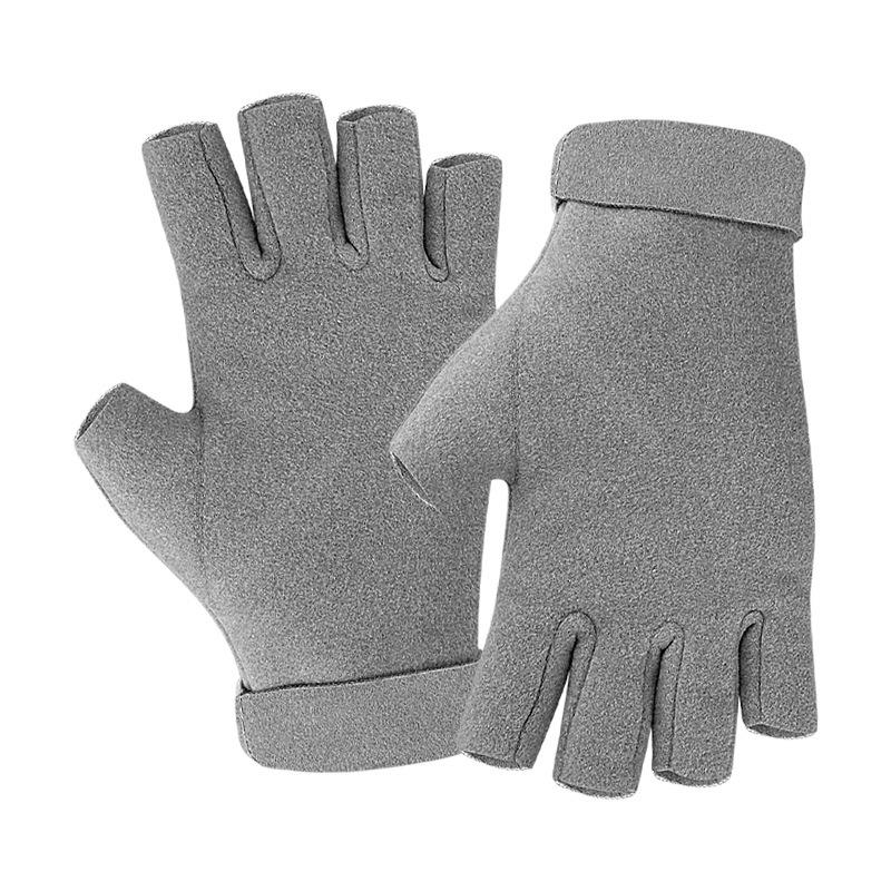 Winter German Velvet Half-finger Gloves Driving Office Wrist Fit Solid Color Half-finger Leakage Velvet Thermal Gloves