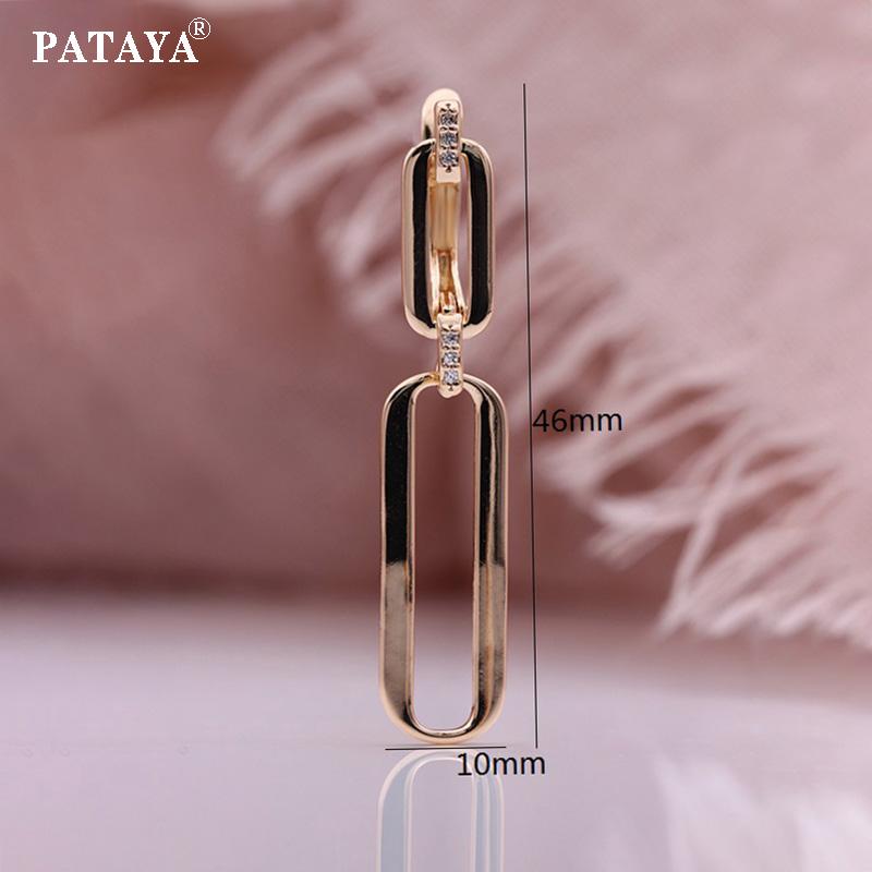 PATAYA Rose Gold Color Hollow Earrings Artificial Zircon Long Drop Earrings Women Wedding Geometric Earrings