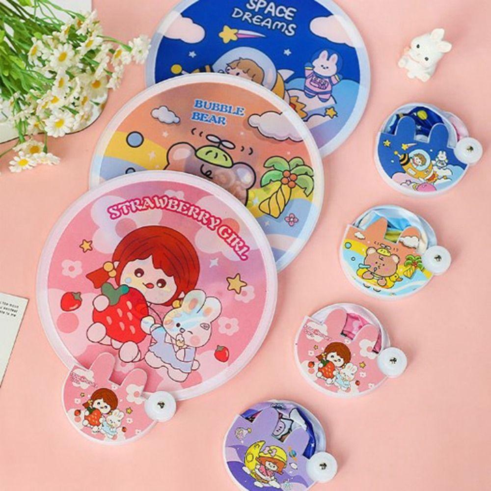 High-looking Mini Round Fan Hand-operated Portable Cloth Fan Cartoon Folding Round Fan  Home Decor