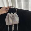 Блестящая сумка-ведро с кисточкой из страз и металлической цепочкой - Маленькая сумка-клатч через плечо для вечерней вечеринки, повседневной носки