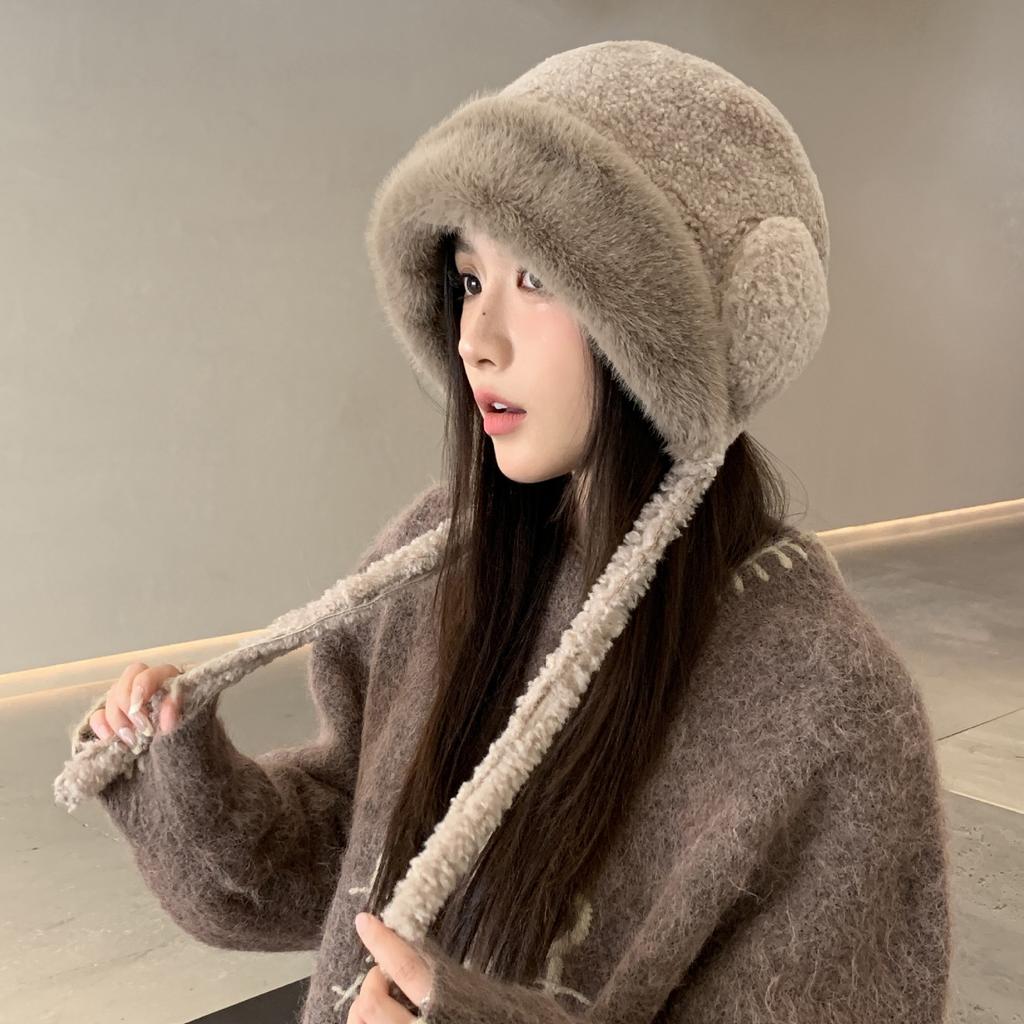 Новая милая плюшевая шапка женская зимняя плюшевая утолщенная теплая шапка-ушанка ветрозащитная с защитой ушей головная шапка