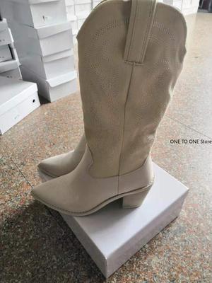 Женские сапоги в стиле вестерн 2024 года, модные ковбойские сапоги на толстом каблуке, винтажный стиль, сапоги в стиле вестерн для девушек-ковбоев на высоком каблуке