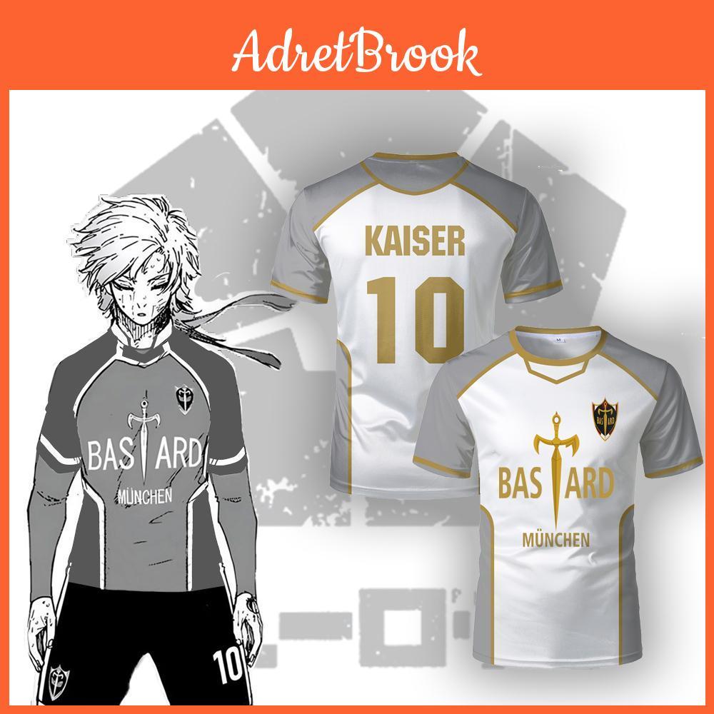 Lock Blue Anime Bastard München Jersey White Maillot Mens Football Tshirt Kaiser Isagi Cosplay Tops Breathable Sports Boy Tees