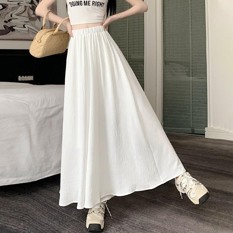 Kawaii White Long Pants Women Korean Fashion Sweet Patchwork High Waist Loose A-line Skirt Pant Casual Soft Girls