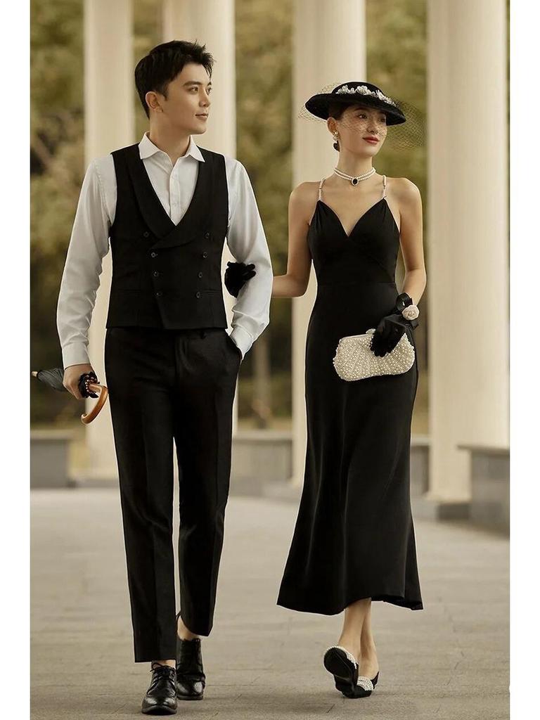 Французские ретро черные вечерние перчатки для свадебных и инфлюенсерских фотосессий