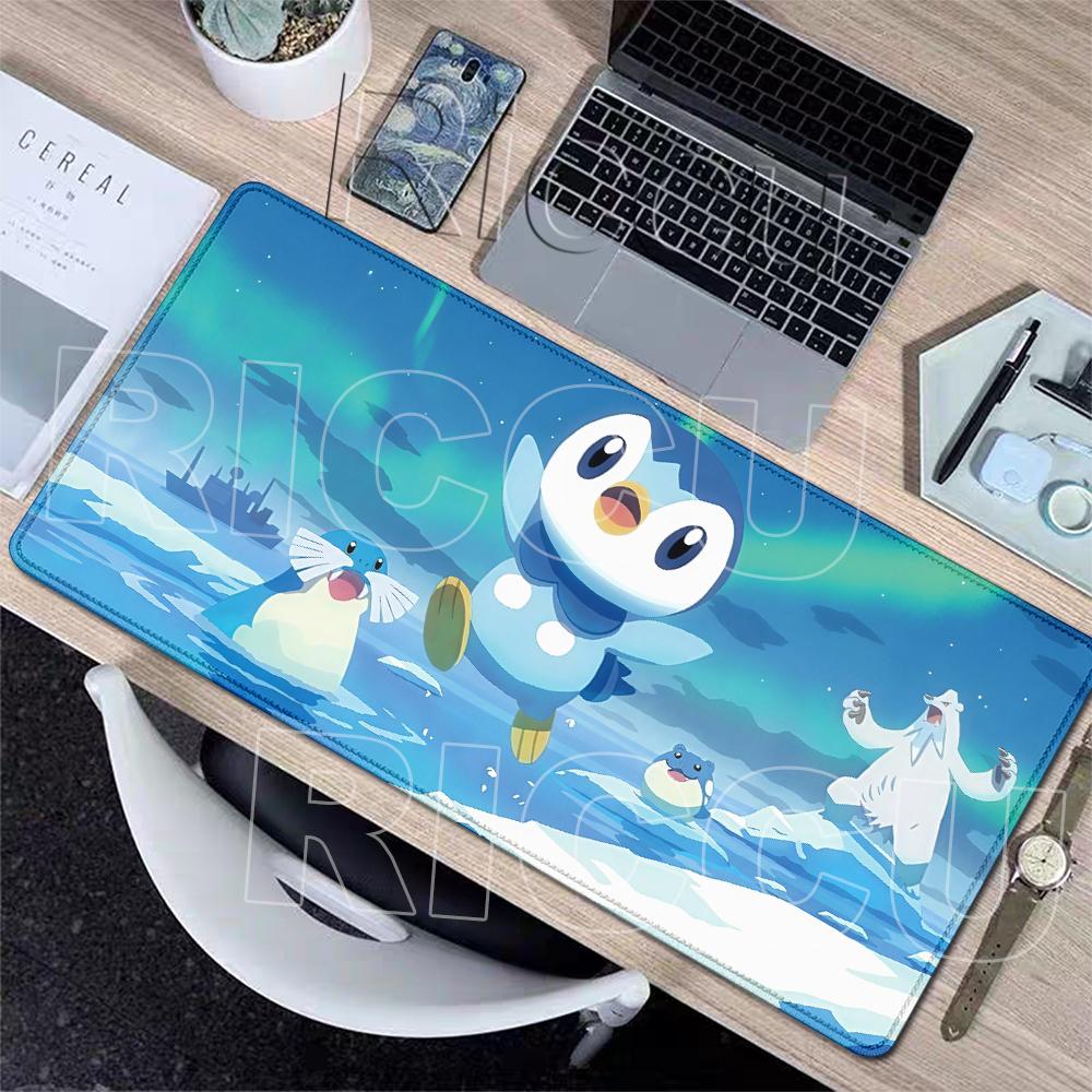 Large Mouse Pads XXL Anime P-pokemon Piplup Gaming Table Mats Kawaii Carpet Gamer Keyboard Non-slip Aesthetics Lockedge Desk Rug