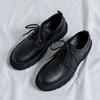 Korean Version of Big Head Leather Shoes Men's 2024 Summer New Teenagers Wear Breathable Tooling Shoes Casual Lace-up Small Black Shoes