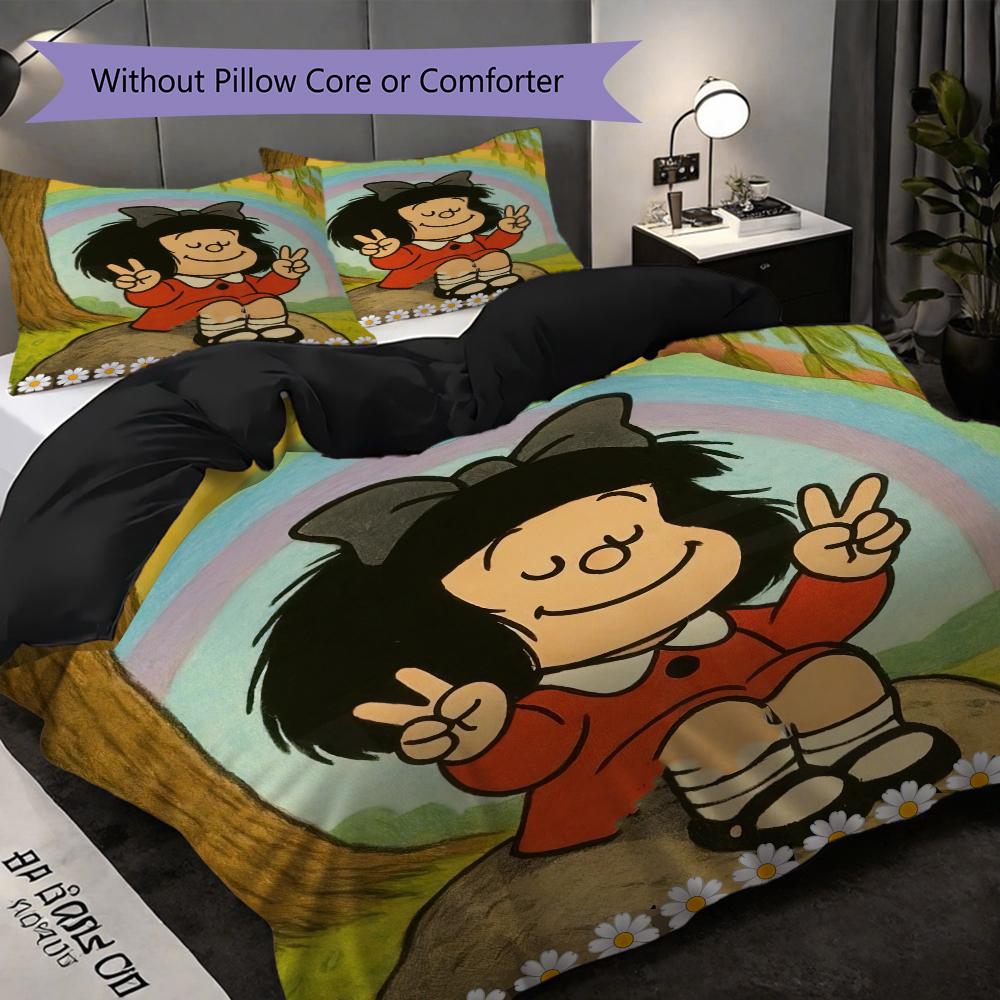 1PC Mafalda pattern Bedding Quilt Set Quilt Cover Pillowcase Home Decoration Birthday Gift (1 * duvet cover + 2 * pillowcase, without core)