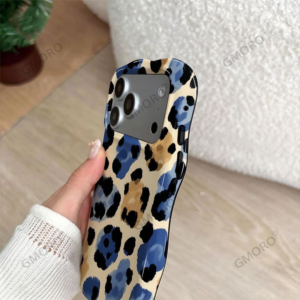 Модный контрастный чехол для мобильного телефона с леопардовым принтом iPhone16pm глянцевая волнистая пленка два в одном Apple 17 популярен в Европе и Америке