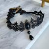 Zc179 Wide Palace Lace Black Ruby Drop Choker